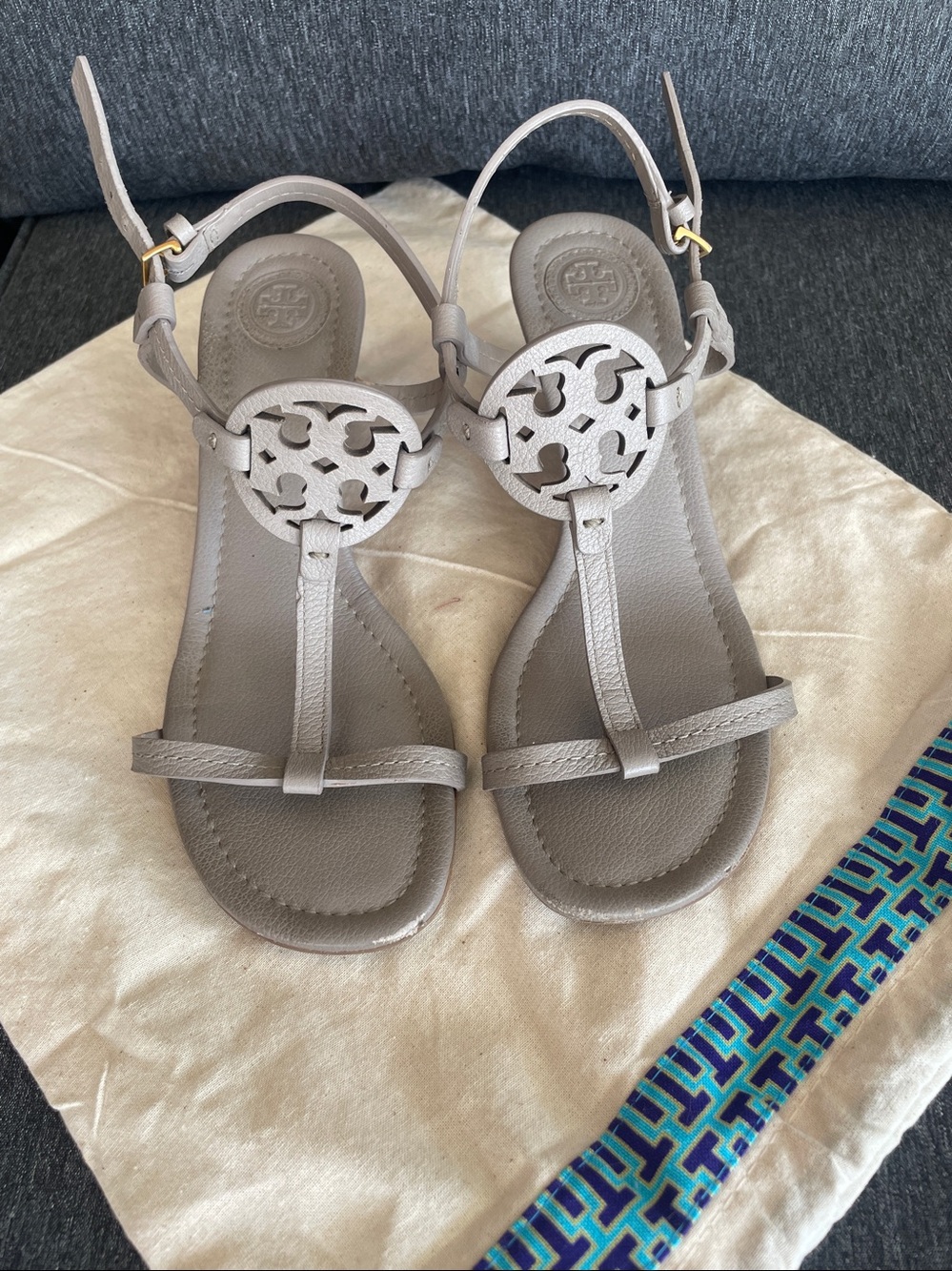 Tory Burch Miller wedge sandals gray US 6 leather